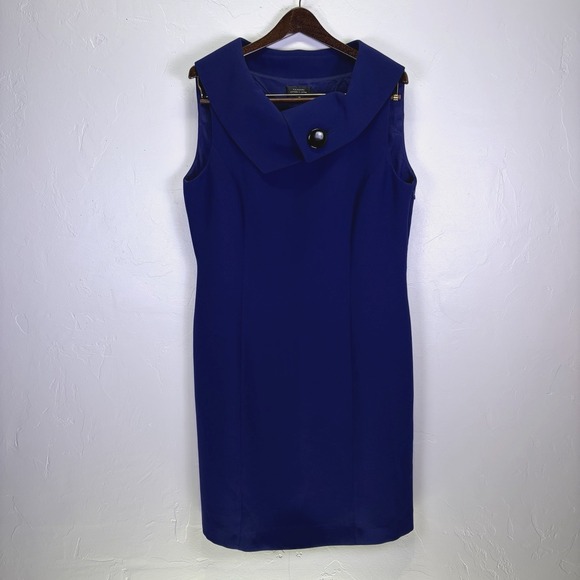 Tahari Dresses & Skirts - Tahari ASL Jackie O Sheath Dress Size 14 Blue 60's Classic Envelope Collar
